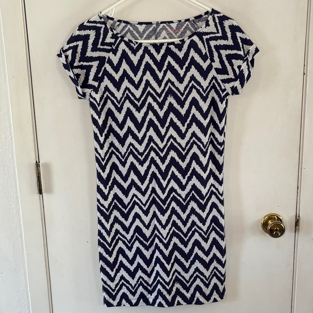Lilly Pulitzer Palmer navy white chevron short sleeve t-shirt dress Size XS